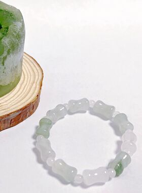 天然新疆天山翠竹节手链女款玉石饰品手工编织手串送女生生日礼物