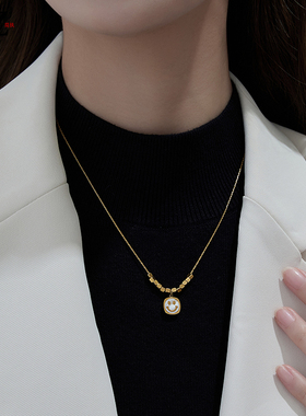 高级感方糖笑脸项链毛衣链女钛钢