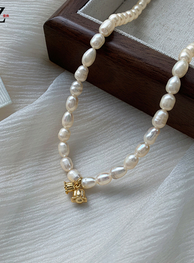 高级感淡水珍珠铃铛项链锁骨链女