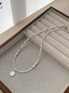 碎银淡水然珍珠爱心吊坠项链女