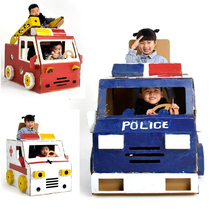 Children Creative Wearable Cartons Police Cars Handmade Diy Cardboard Large Fire Truck Ambulance Parquet Model Toys