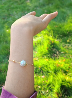 天然淡水珍珠手链，纯银手链，正圆强光无瑕