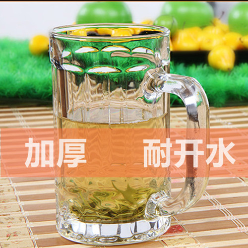 耐高温茶楼泡茶杯子带把手玻璃杯家用透明喝水杯大号扎啤杯啤酒杯 - 图1