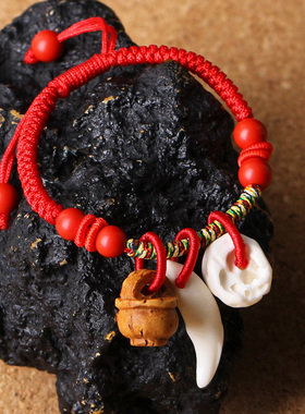 桃木婴儿宝宝红绳手链本命年手绳