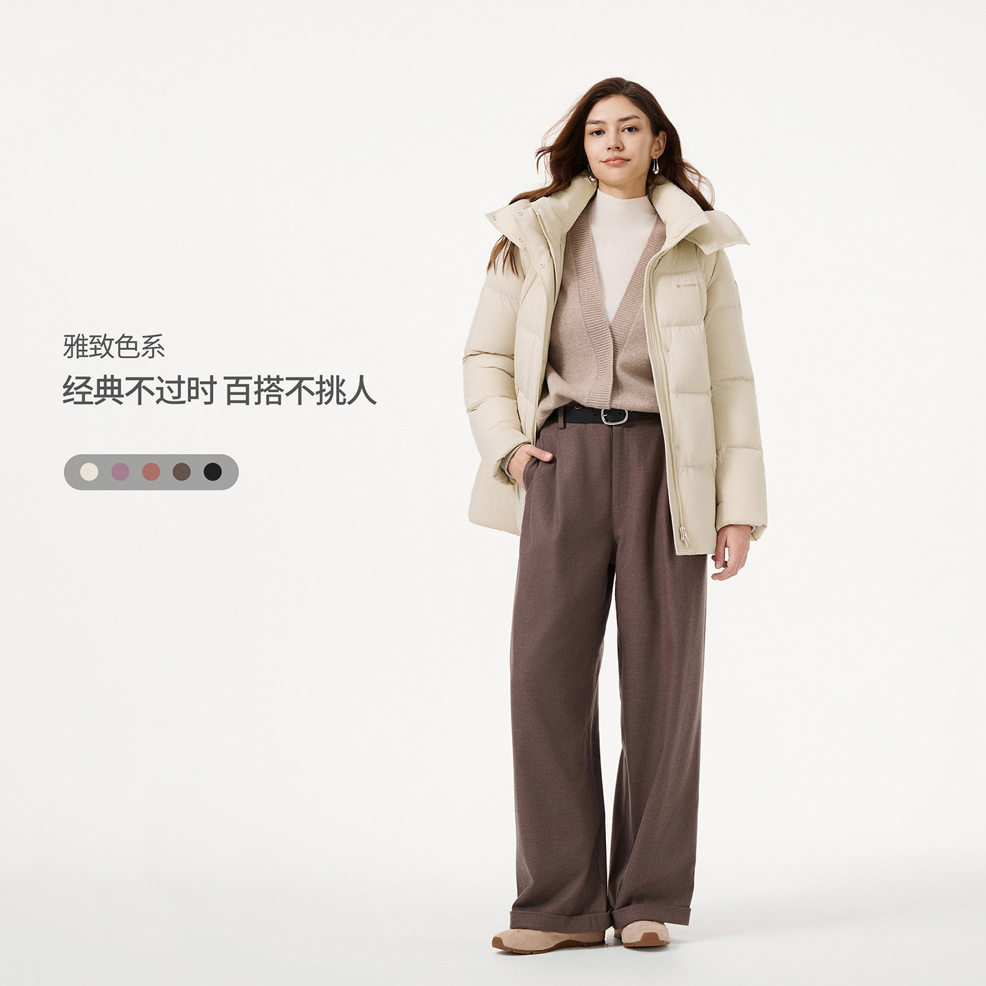 坦博尔2025冬季新款羽绒服休闲保暖可脱卸帽经典时尚百搭羽绒外套