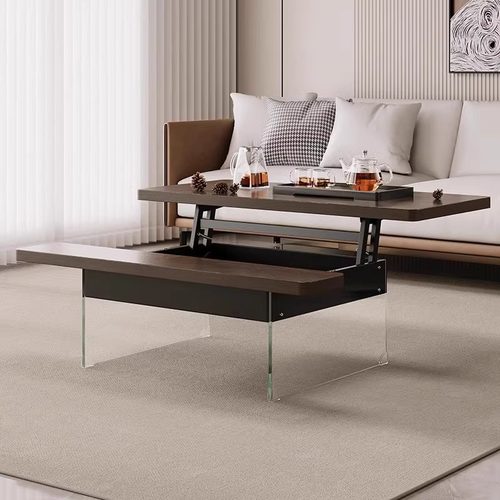 多功能折叠升降方形餐桌两用小户型二合一现代简约高级感悬浮茶几 - 图0