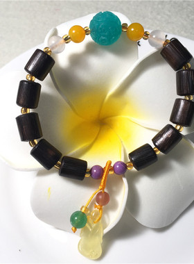 配饰小叶紫檀蜜蜡原创手链回纹珠