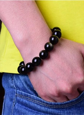 天然猫眼黑曜石情侣水晶手串