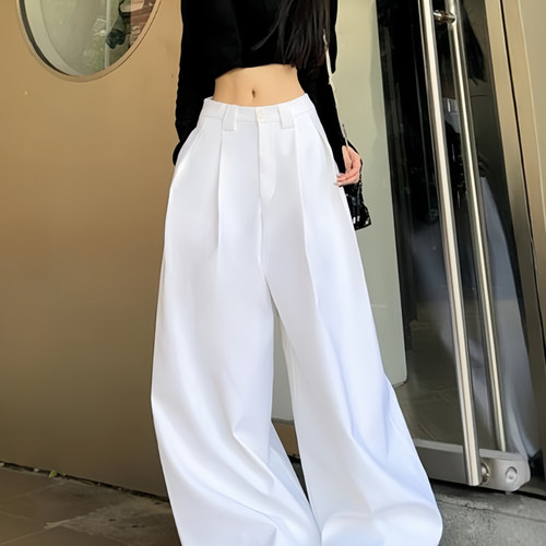 韩系高级感白色西装裤女2025年秋季新款高腰垂感拖地裤阔腿裤子女 - 图3