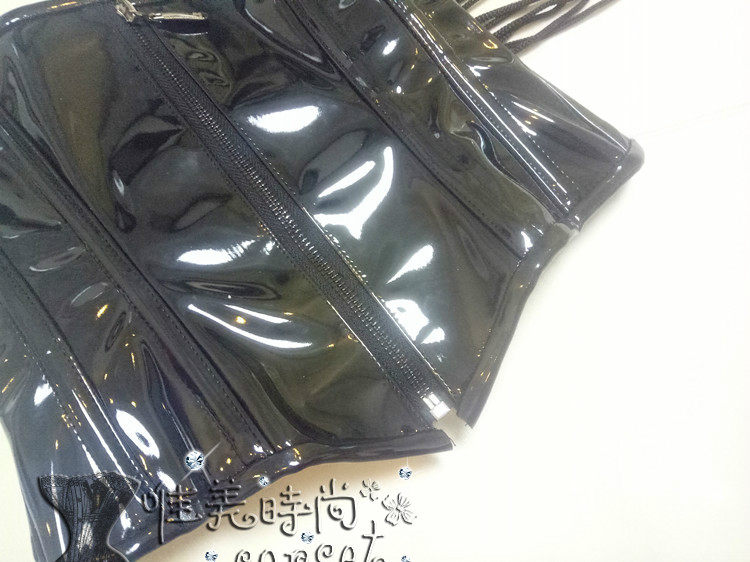 黑色漆皮收腹束腰哥特式钢骨束身衣corset复古瘦腰塑身衣女式束腹_虎窝淘