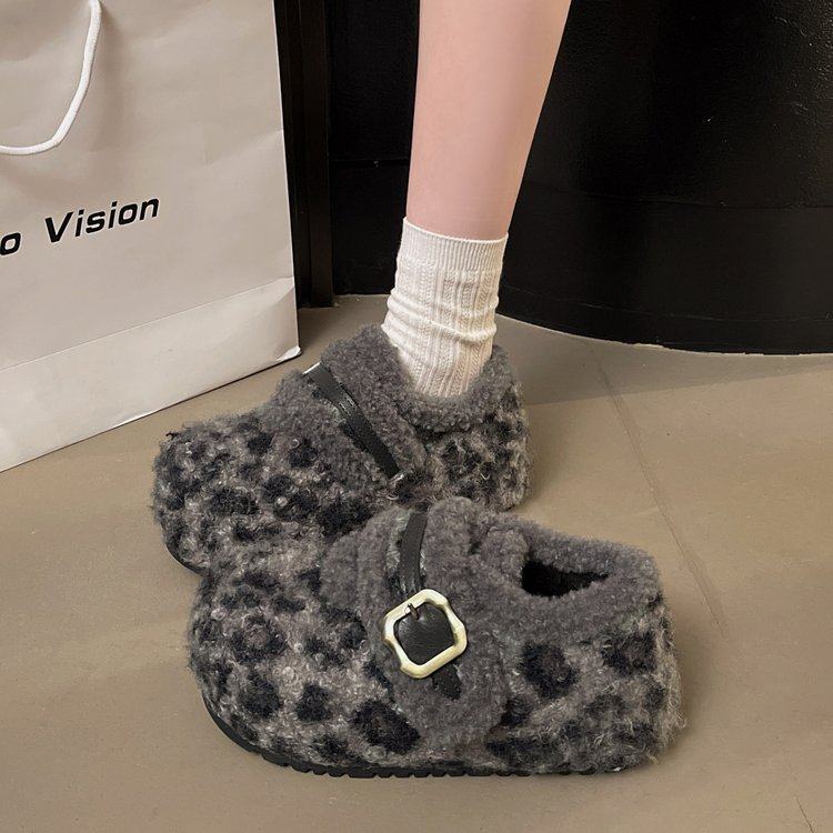 2025年冬季新款时尚百搭拼接厚底增高面包金属扣废土风包头毛毛鞋,淘宝优惠券,粉丝福利购,淘宝优惠卷