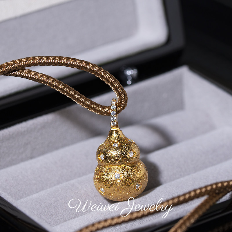 中式复古意大利精工拉丝工艺925银镀18K金花丝四叶草葫芦项链吊坠,淘宝优惠券,粉丝福利购,淘宝优惠卷