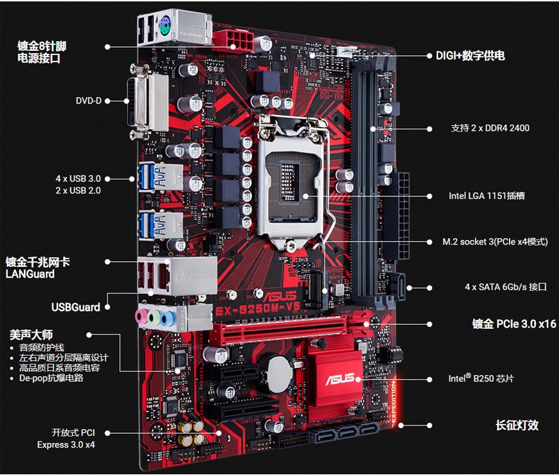 三年包换 Asus/华硕 B250M-V5 B250带M.2替H110 B150 Z370套餐i7-图3