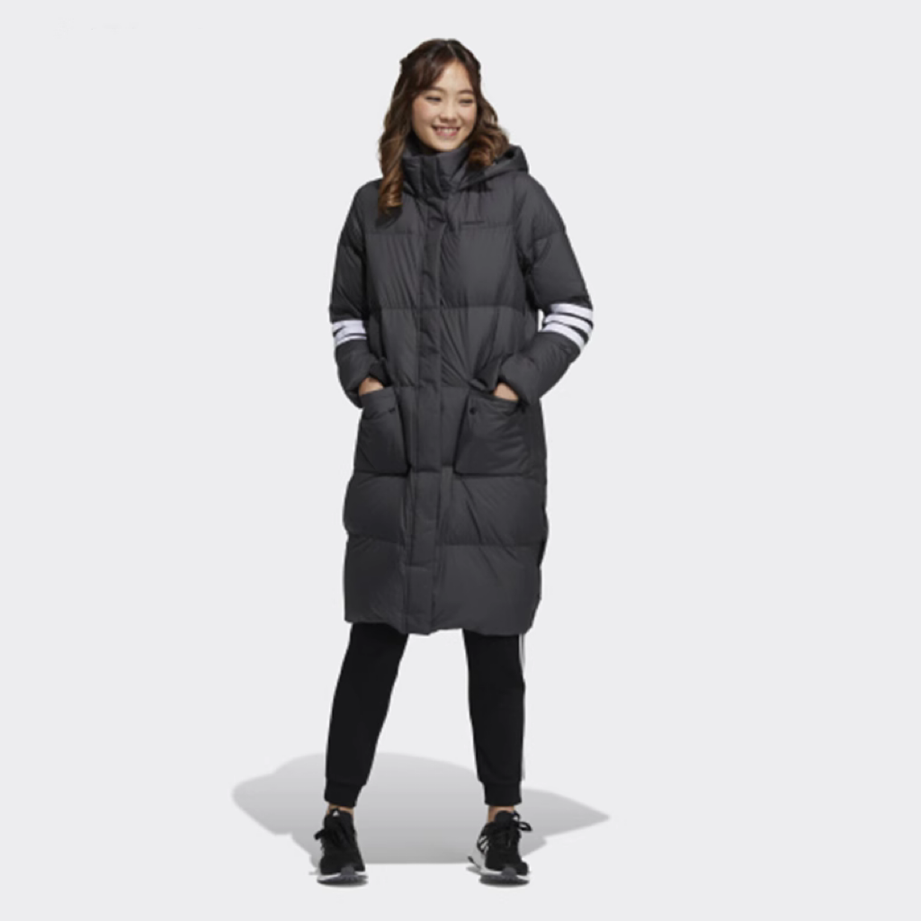 Adidas/阿迪达斯 女子冬季新款条纹长款连帽羽绒服 H18619 H18622