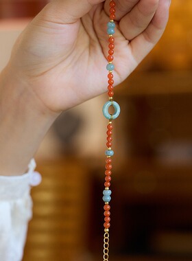 天然南红玛瑙手链女翡翠平安扣高级设计感中式复古国风夏季手链