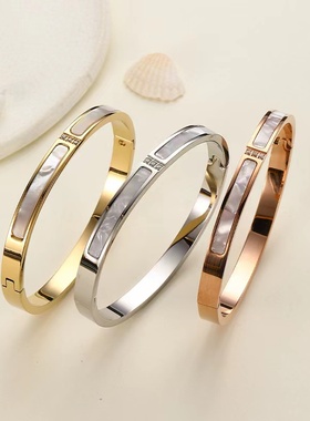 欧美仿贝玫瑰金色钛钢手环不掉色