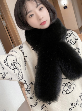 毛毛交叉大围巾双面狐狸毛围脖女