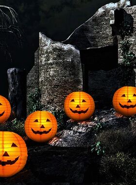 Spooky 8inch Halloween Pumpkin Paper Lantern Without LED Han