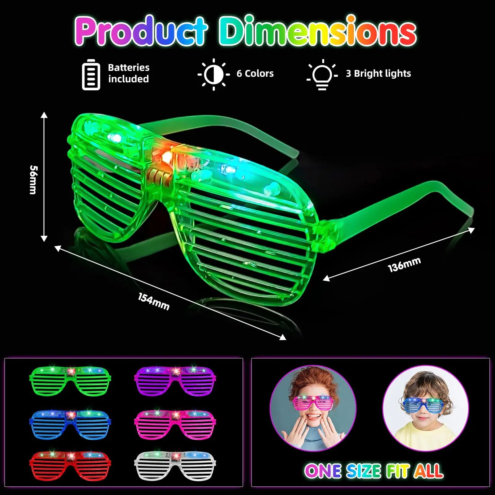 Glow in the Dark LED Eyeglasses 6 Neon Colors Blinds Lampsha - 图1