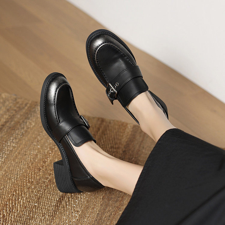 圆头粗跟橡胶胶粘工艺头层猪皮深口单鞋,淘宝优惠券,粉丝福利购,淘宝优惠卷