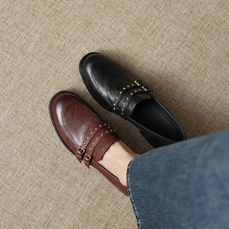 圆头方跟橡胶胶粘工艺头层猪皮深口单鞋,淘宝优惠券,粉丝福利购,淘宝优惠卷