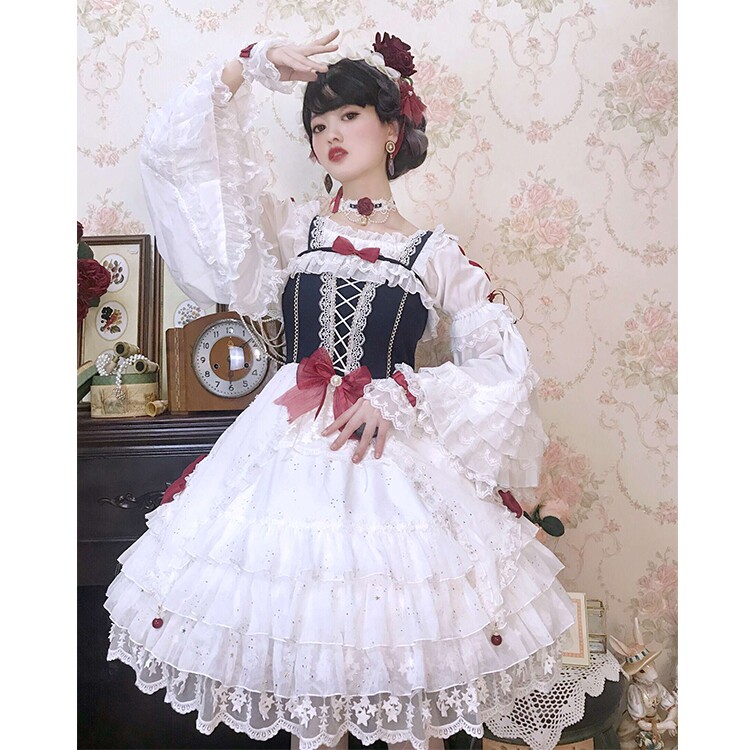 现货 颂歌女神 织星白雪姬2.0 姬袖内搭lolita洛丽塔古典华丽白_虎窝淘