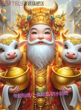 财神马牛鸡猪狗虎生肖招财墙贴画