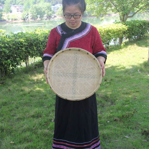 湘西手工竹编无孔大簸箕有孔筛子细孔家用晾晒干货茶叶圆竹匾米筛 - 图0