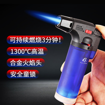 Windproof Lighter Creative Personality Flame Lighter Cigar Welding Gun Straight Punch Point Moxibustion Lighter Blue Flame Spray Gun Inflated