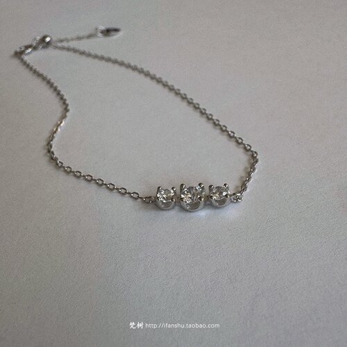 梵树For handmade-《潜行的时光里》S925银 精致极细三钻幸运手链 - 图2