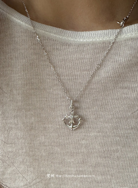 925纯银海军风麻花圈船锚项链