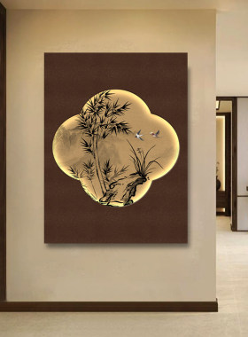 宋代美学玄关装饰画中古风入户正对门壁画禅意客厅背景墙挂画竹子