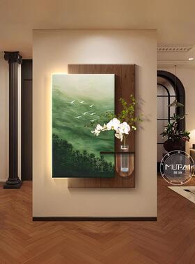 中古风水培绿植入户玄关装饰画复古高级感挂画客厅走廊过道壁画灯