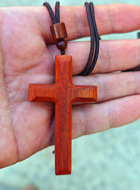 红花梨木十字架手工项链