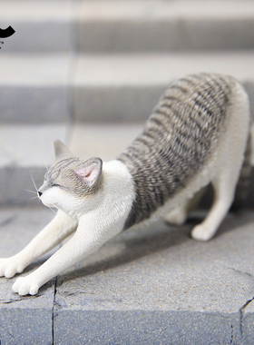 JXK 1/6伸懒腰的猫创意可爱萌宠物猫咪动物模型手办桌面装饰摆件