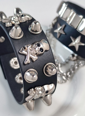 个性潮男手环朋克骷髅铆钉手链时尚星星宽手镯酷女孩街舞配饰手腕
