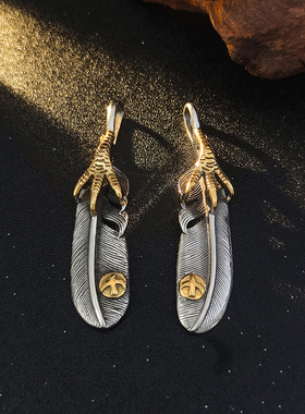 嘻哈老鹰羽毛项链男生个性鹰爪吊坠小众高级感款潮人霸气叶子配饰