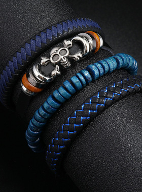 个性骷髅手链多层组合皮手环