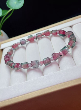 糖心西瓜碧玺手串彩虹碧玺原石手链原矿散珠方糖手饰女饰品