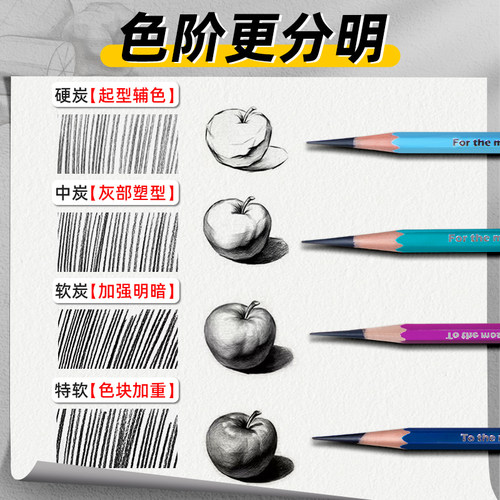瑞萌特炭笔素描速写碳笔软炭美术生专用速写笔瑞蒙特联考哑光14b铅笔中碳笔中炭软碳硬碳笔瑞特旗舰店素描笔 - 图1