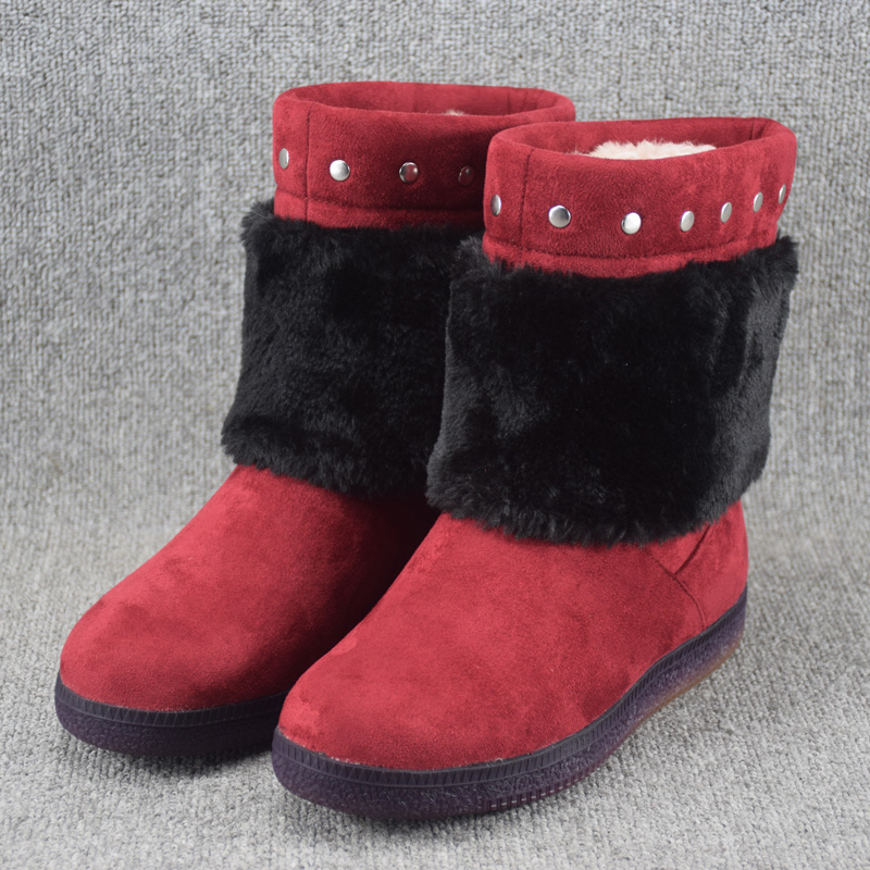 平跟短靴雪地靴中筒靴女士冬季加厚加毛女靴平底保暖冬季棉靴