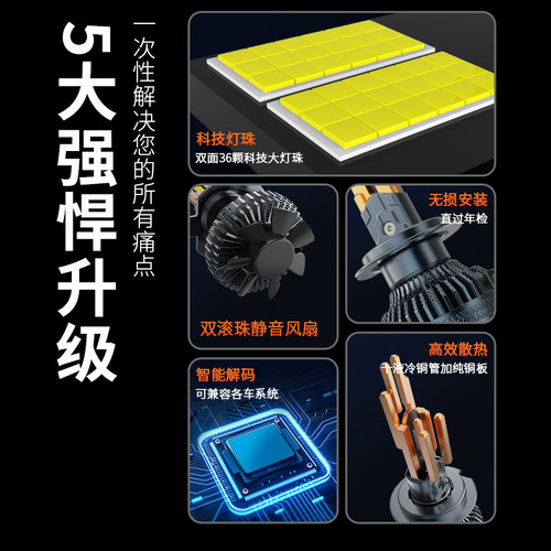 汽车激光LED大灯泡十铜管强光9005超亮h4远近光一体h7透镜改装h11 - 图1