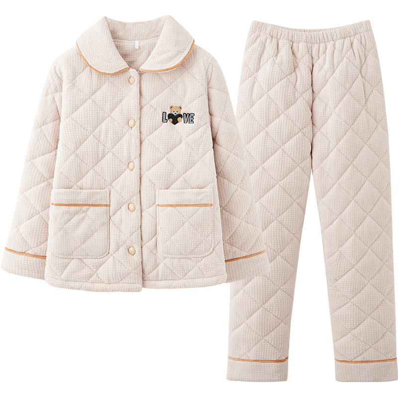 马克公主情侣冬季加绒三层夹棉睡衣 马克公主睡衣/家居服套装