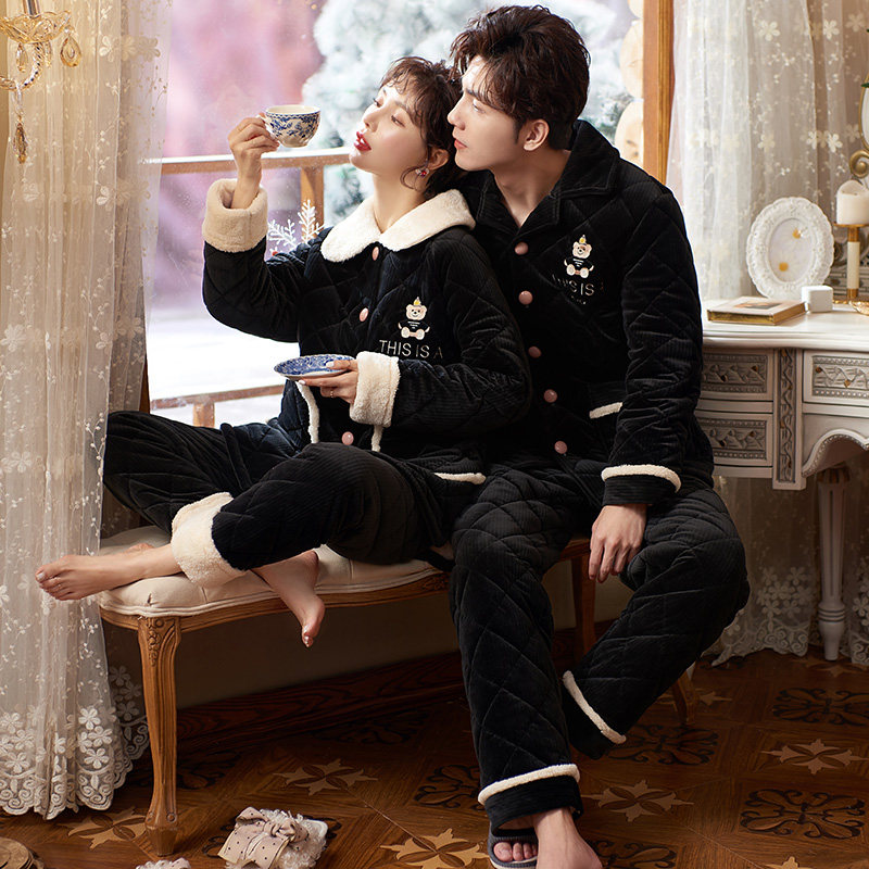 马克公主情侣睡衣女冬季珊瑚绒三层夹棉加厚湖南省服男家居服套装,淘宝优惠券,粉丝福利购,淘宝优惠卷
