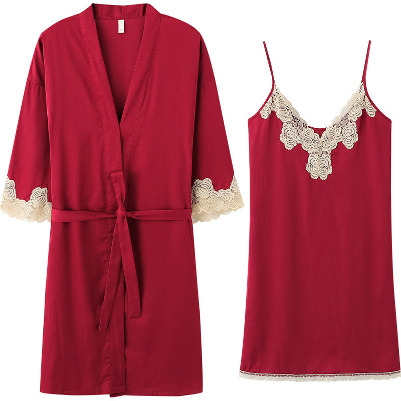 马克公主情侣夏季冰丝男士红色睡裙 马克公主睡衣/家居服套装