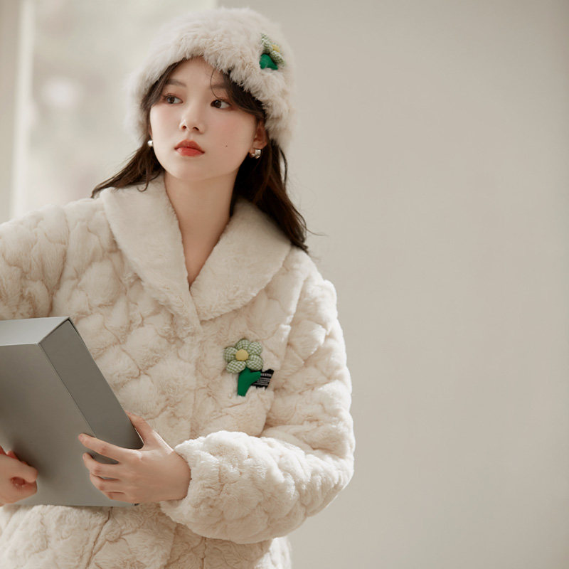 马克公主珊瑚绒睡衣女冬季三层夹棉袄套装加厚加绒可爱外穿家居服,淘宝优惠券,粉丝福利购,淘宝优惠卷