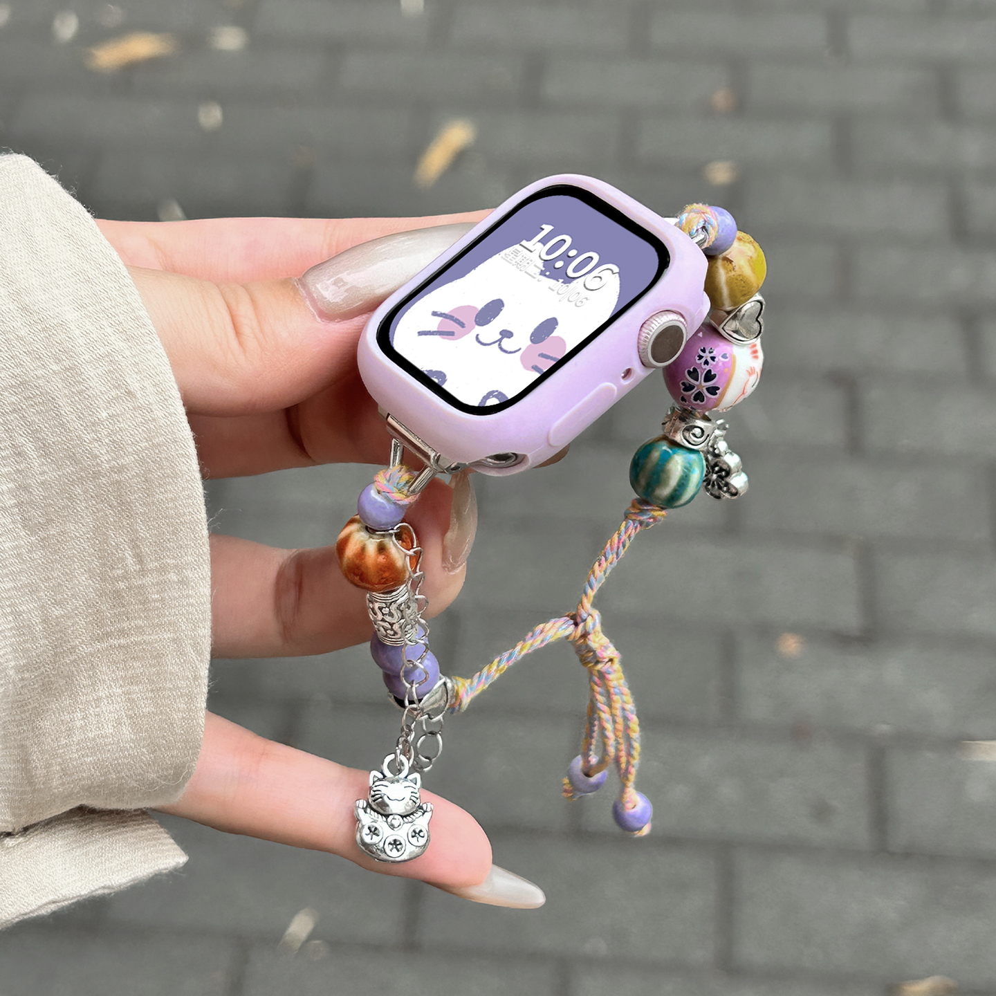 【陶瓷招财猫】适用苹果手表表带s10新款串珠iwatch s9链式腕带AppleWatch智能JY运动s876男女款se夏天配件 - 图2