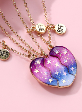 三人闺蜜甜美星星磁吸项链时尚
