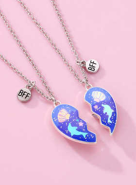 卡通蓝色海豚磁吸项链男女同款