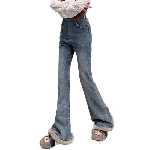 高品质孕妇牛仔裤2025冬季新品加绒毛边无托腹产后可穿显瘦喇叭裤 - 图3